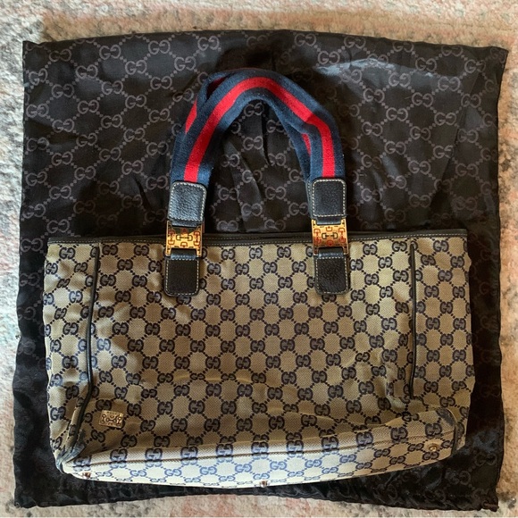 Authentic Gucci Tote Bag Gg Canvas Sherry Navy/Canvas - Picture 2 of 7